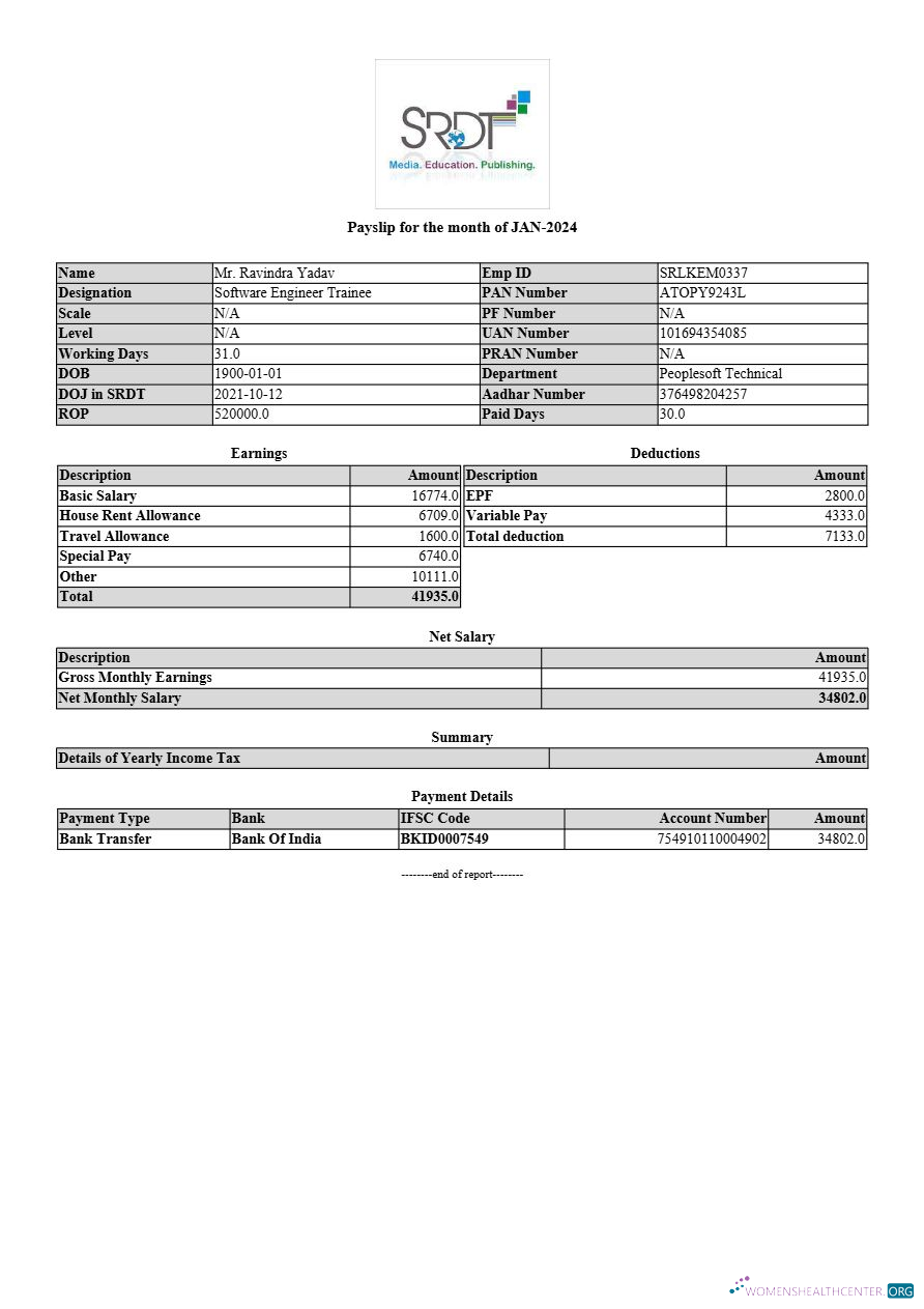 Download SRDT media, education, publishing payslip template in Word and PDF formats.pdf, 1 Photoshop template